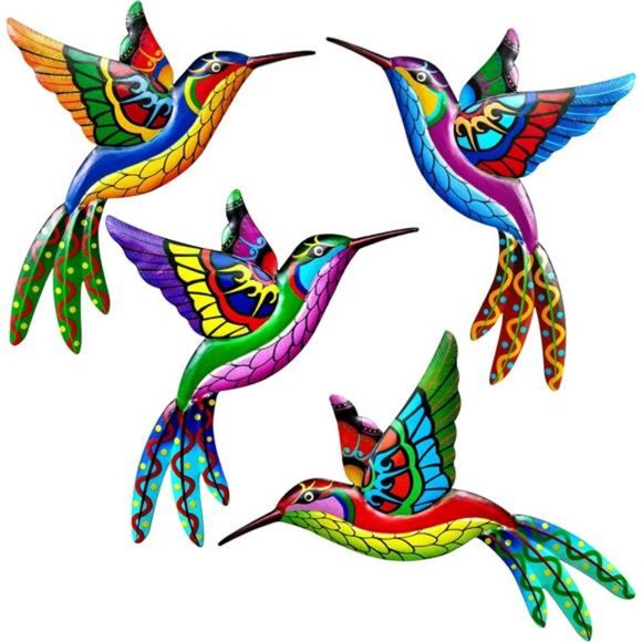 4 Pack Metal Hummingbird Wall Art Decor Metal Colorful Birds 3D Hanging Decor - Picture 1 of 8